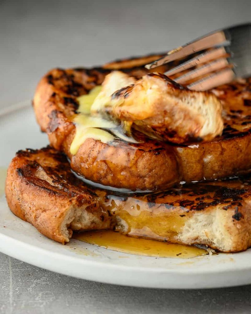 vegan french toast with butter and maple syrup