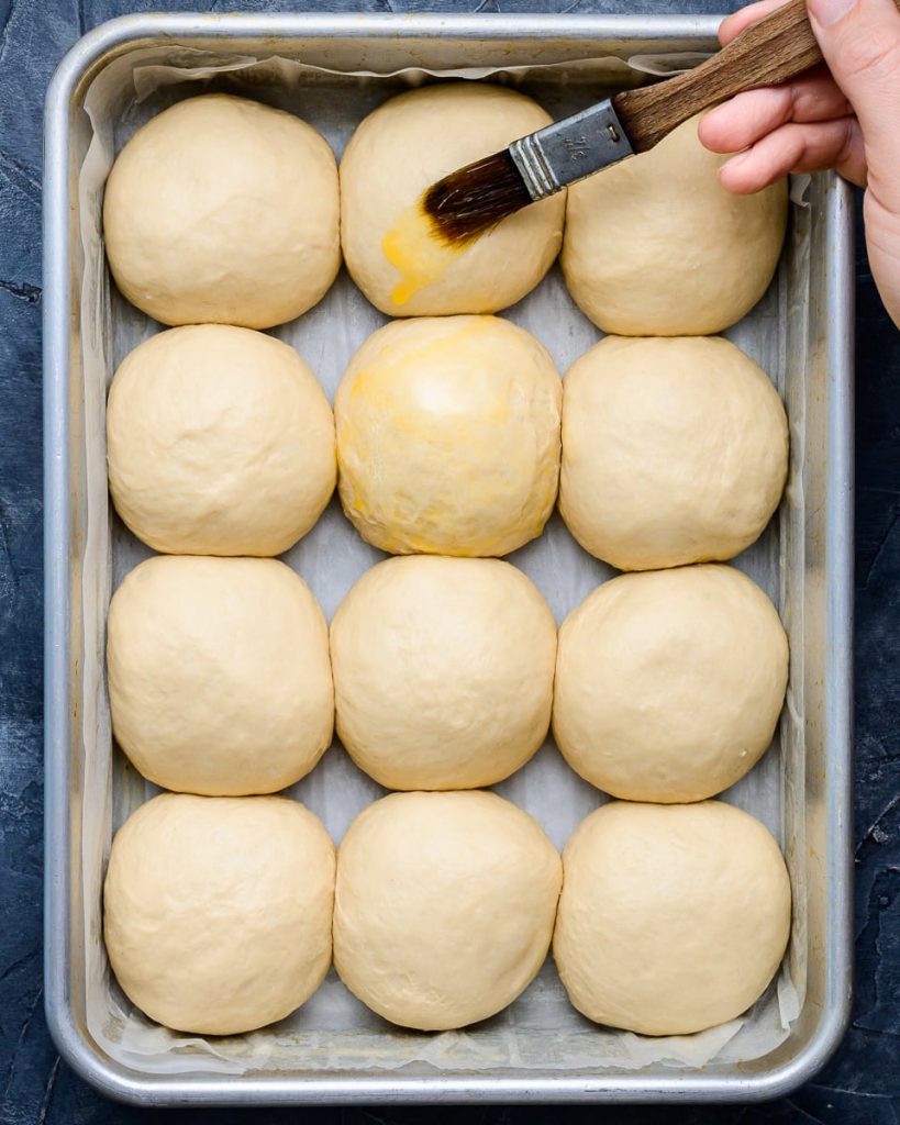 brushing rolls with vegan butter