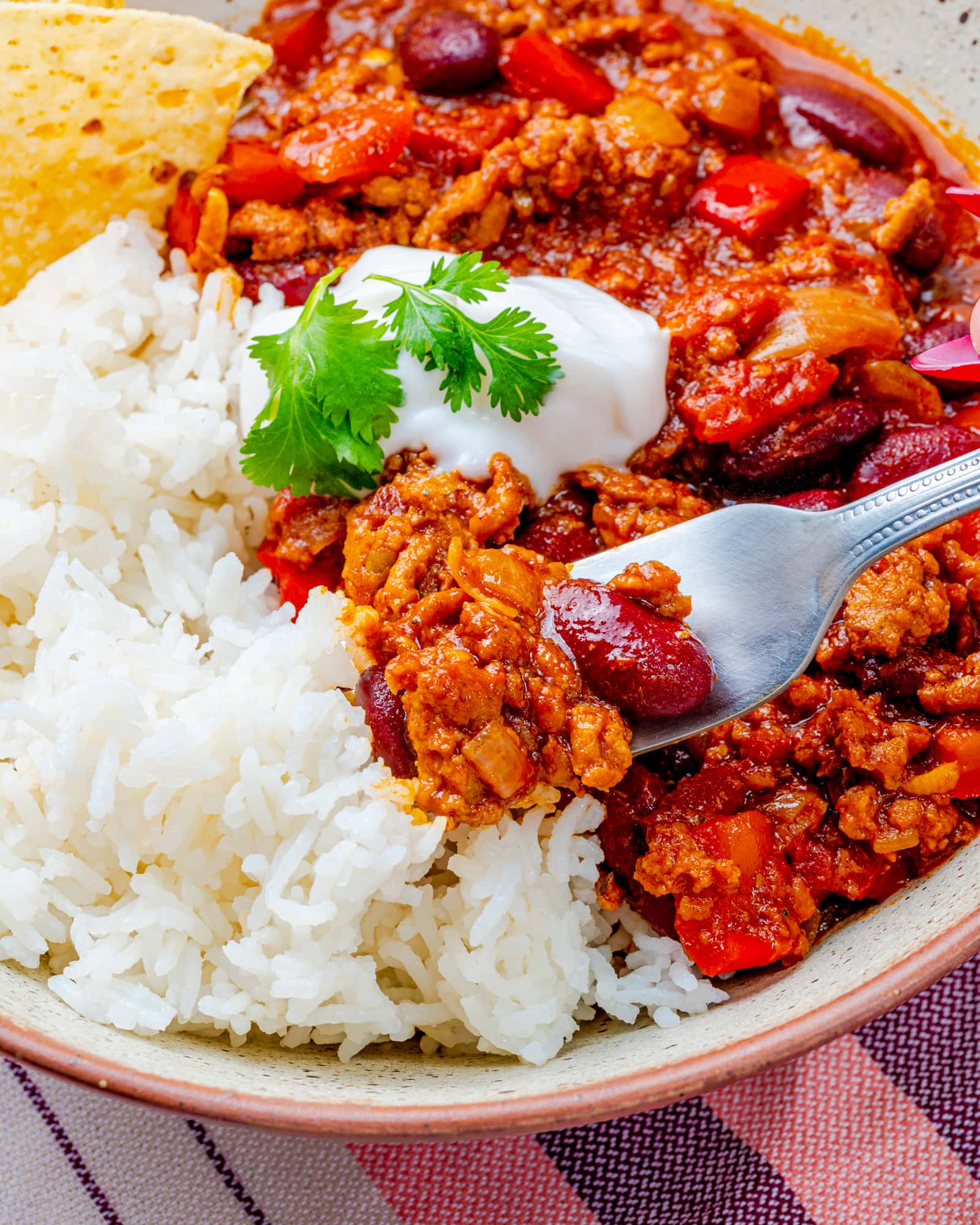 chili con carne with rice