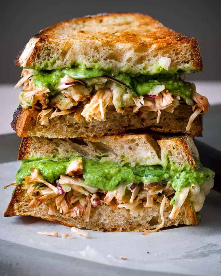 vegan pesto jackfruit melt