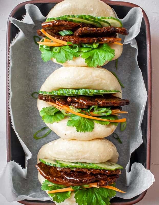 vegan char siu bao in a row