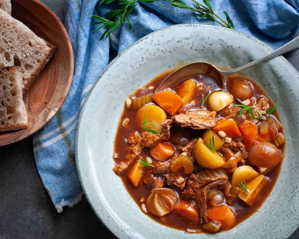 vegan beef stew with barley lobscouse