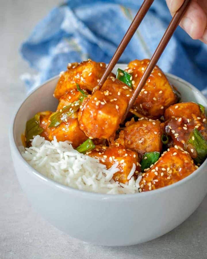 Sriracha Tofu (baked not fried!) - School Night Vegan