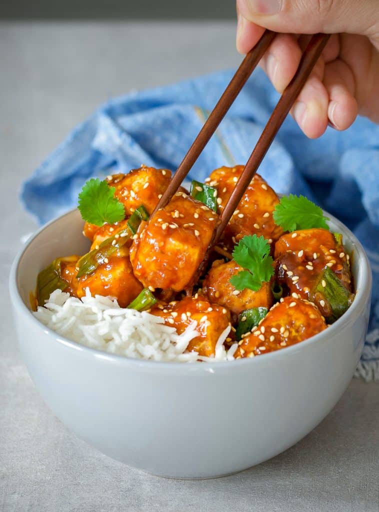 school night vegan sticky sriracha tofu