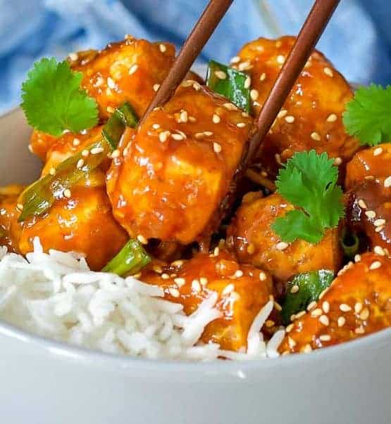 school night vegan sticky sriracha tofu