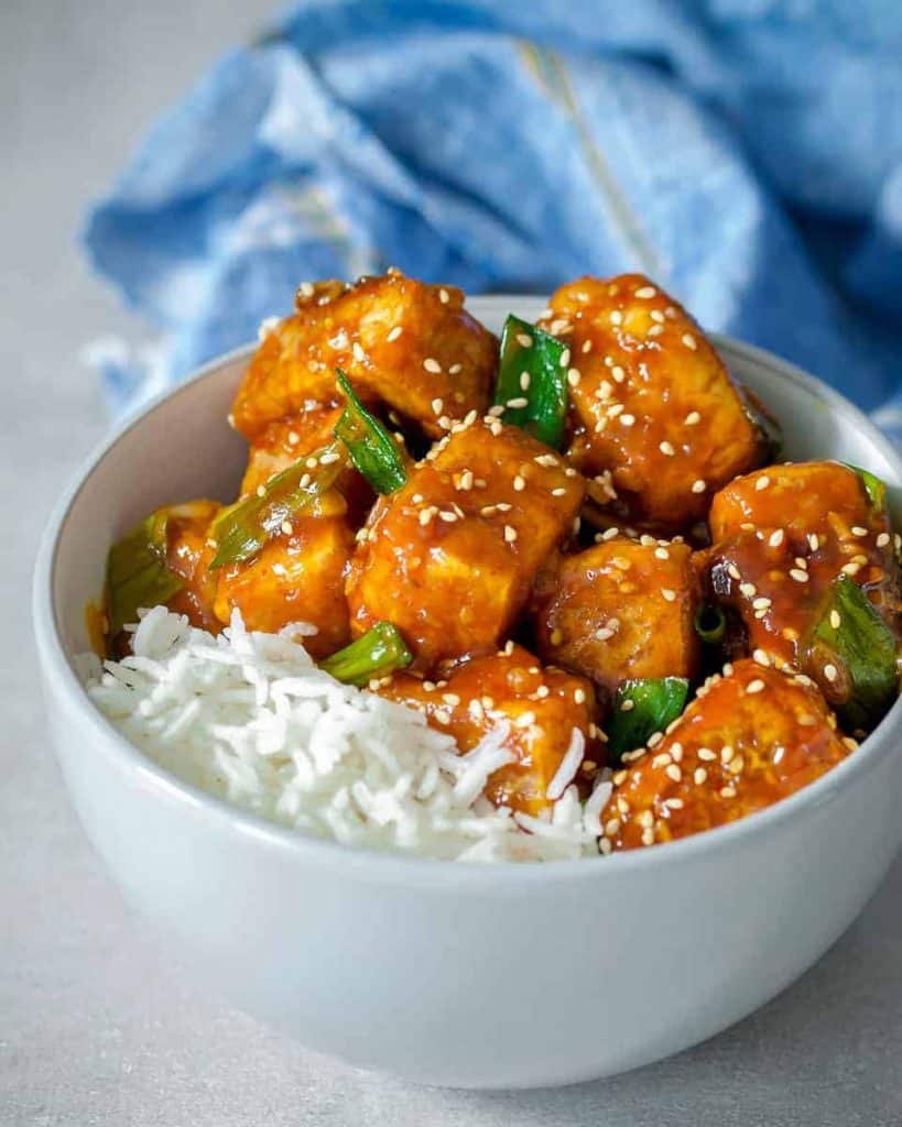 school night vegan sticky sriracha tofu