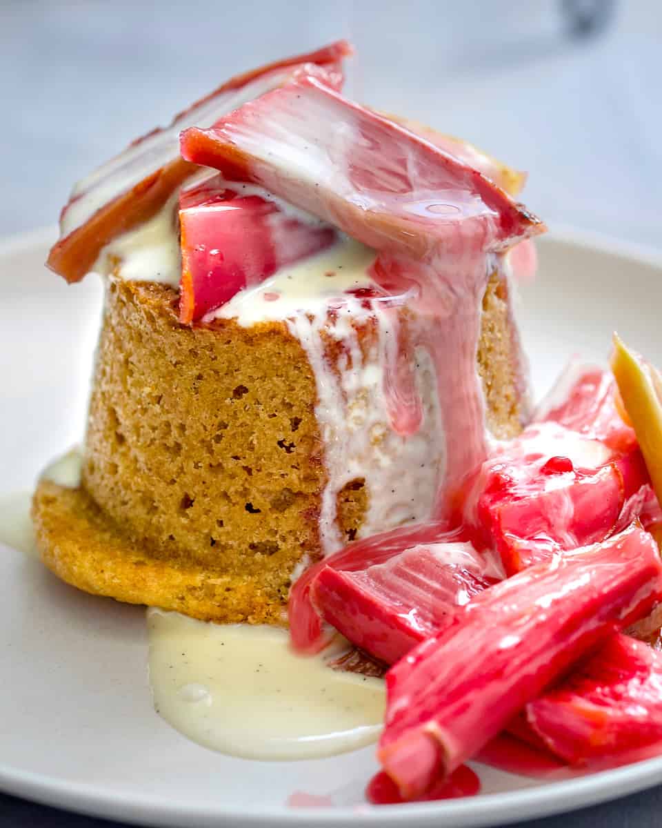 vegan ginger cake and roasted rhubarb