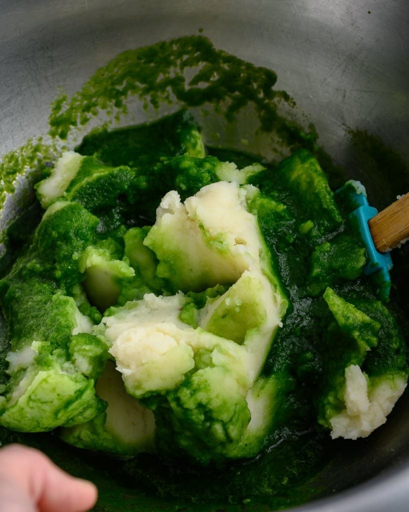 belnded wild garlic and mashed potato