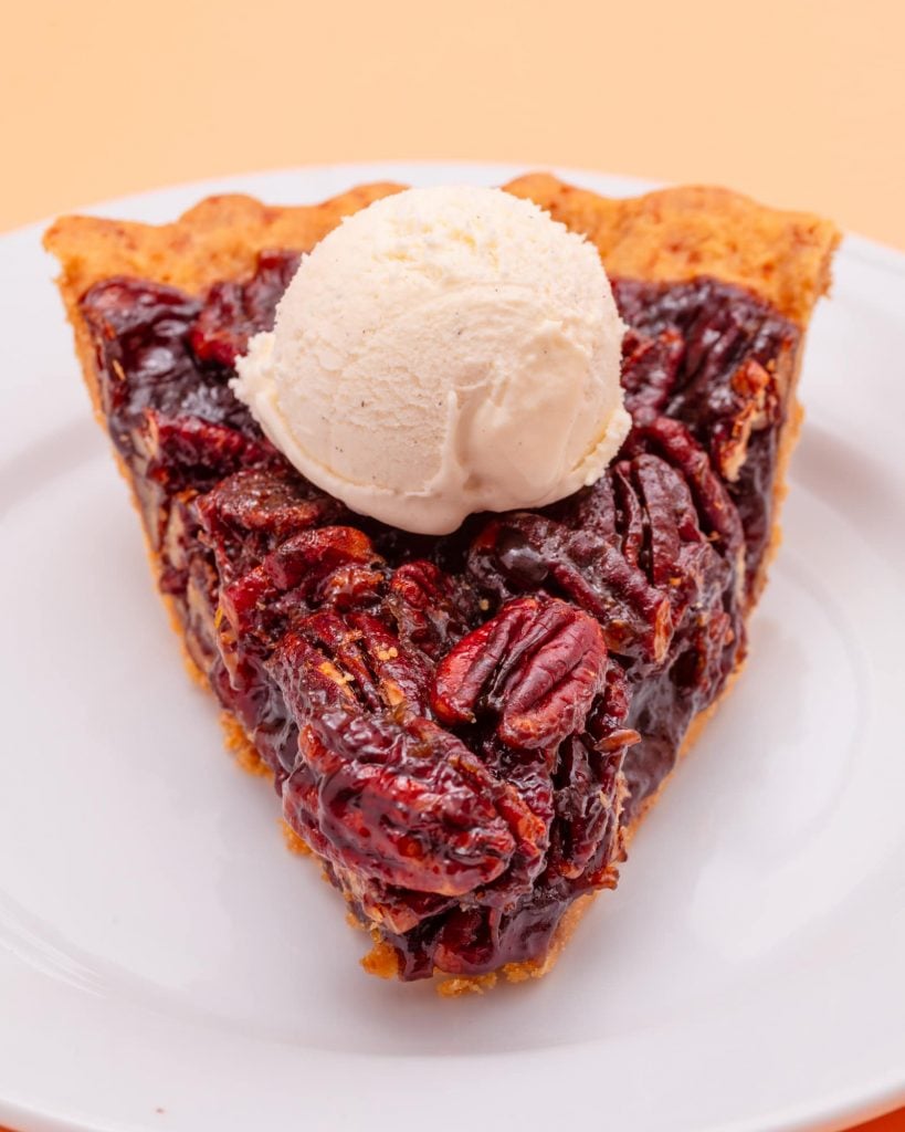 vegan pecan pie with ice cream