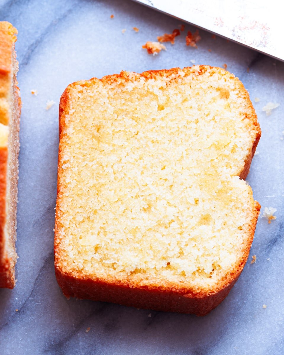 slice of vegan loaf cake or vegan pound cake