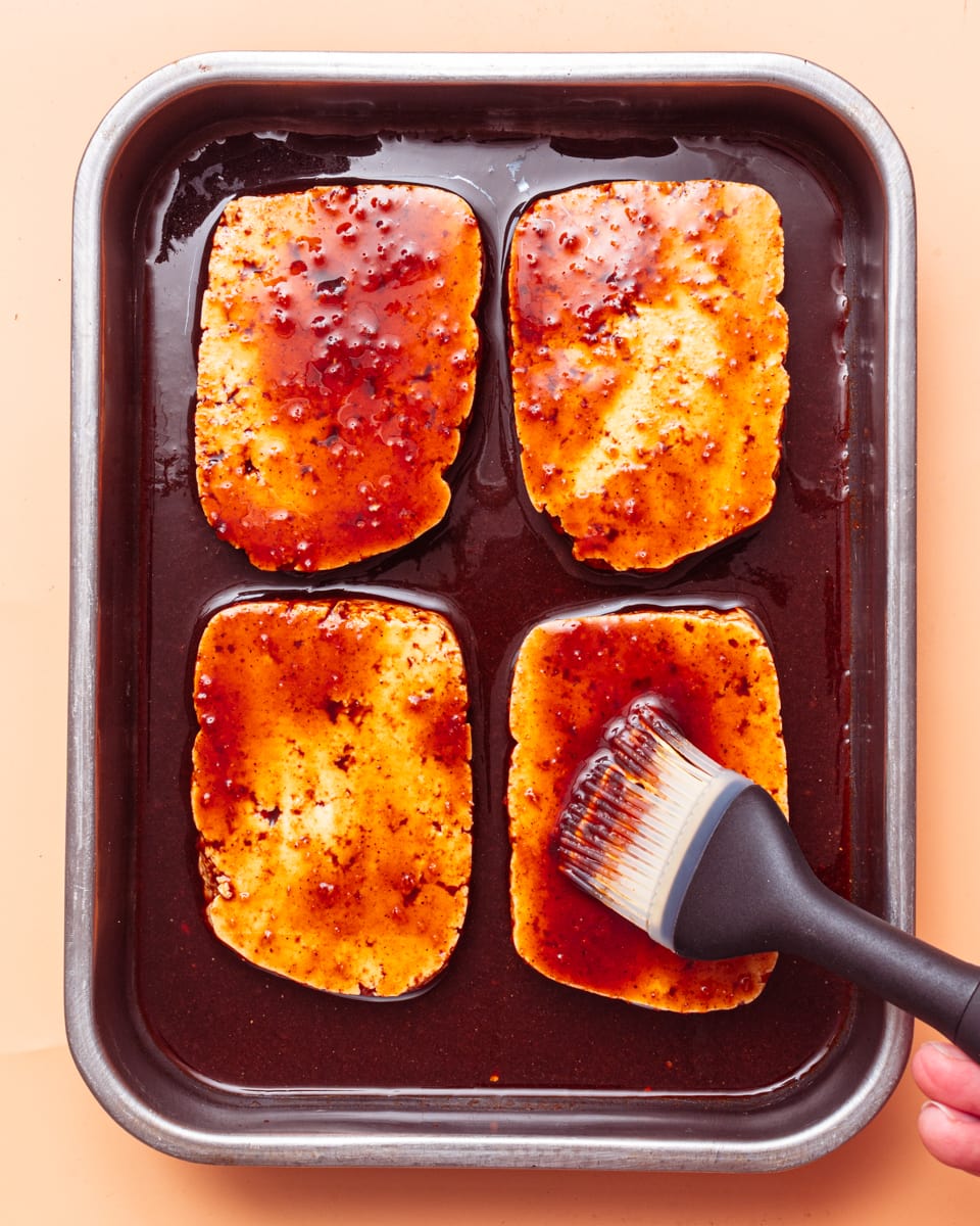 brush and marinade the tofu steak