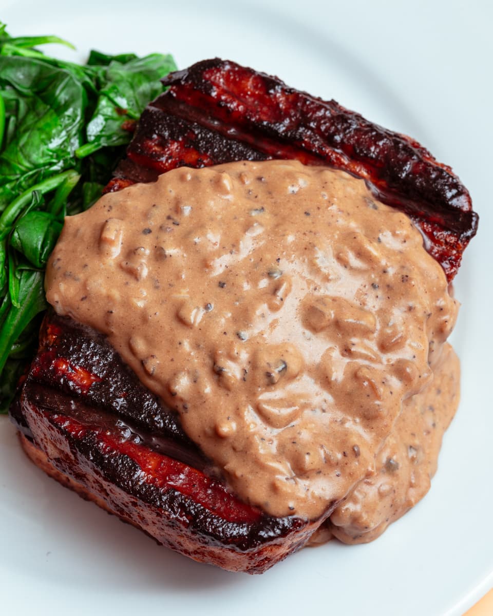 tofu steak with vegan peppercorn sauce