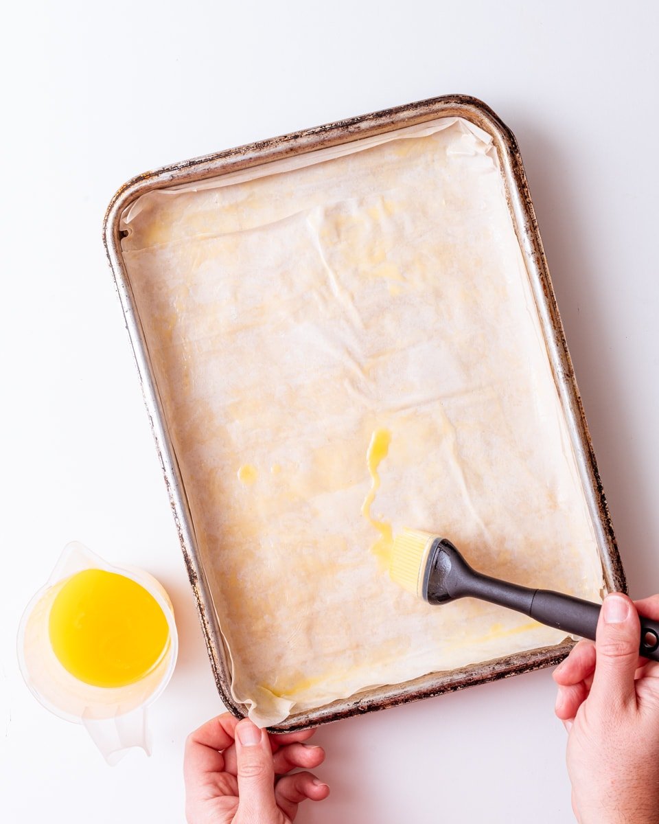 first layer of filo pastry