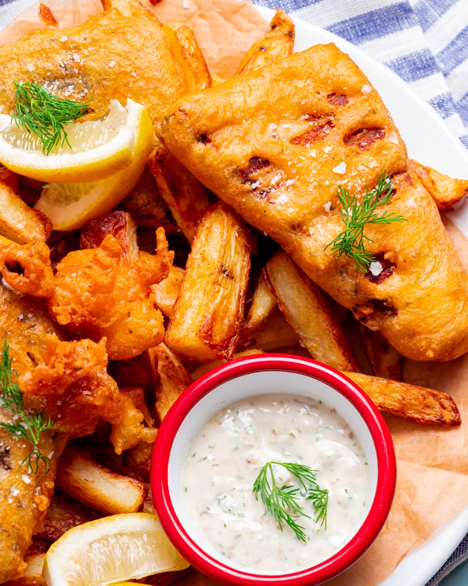 vegan fish and chips with tartar sauce