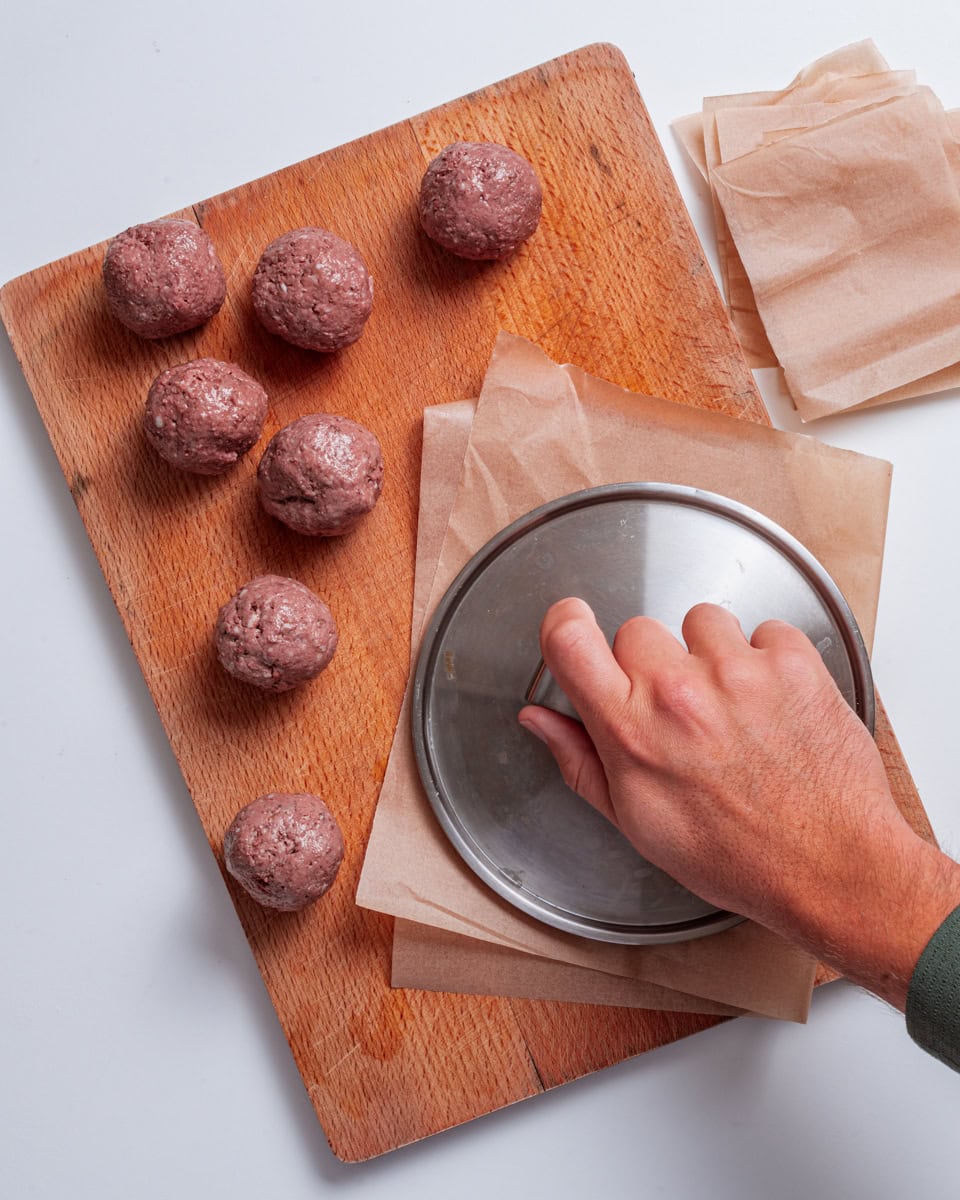 pressing the patties