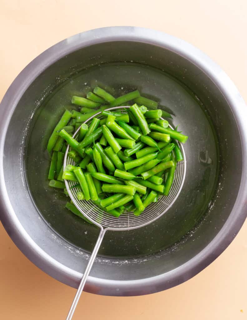 blanching the veggies