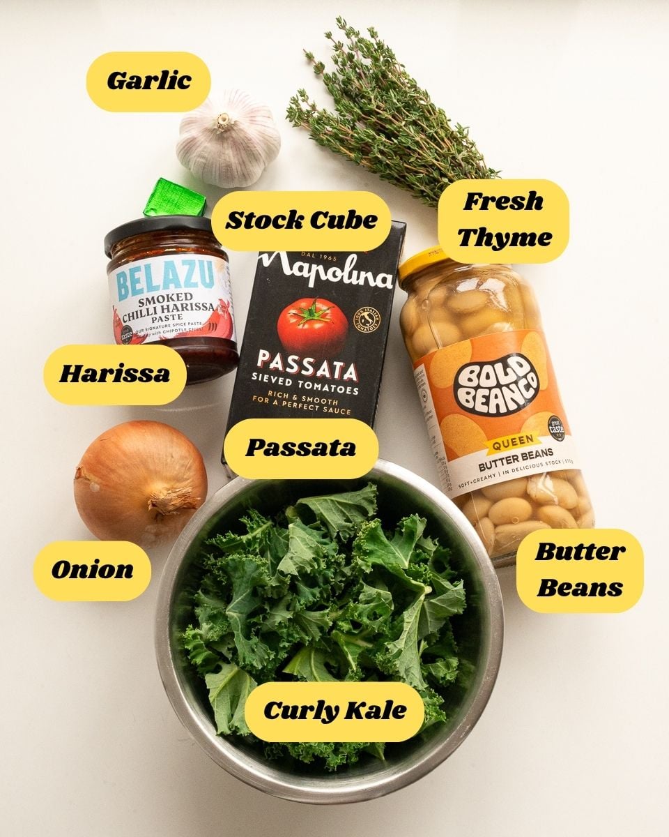 Listed ingredients for the butter bean stew recipe