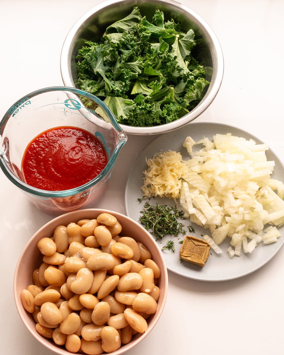 All the ingredients to make a vegan butter bean stew