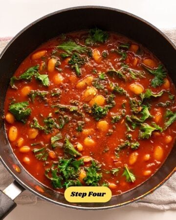 Step four of the recipe. Finishing off with curly kale.