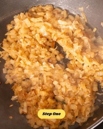 Step one of the recipe - caramelising onions