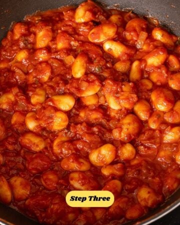 Step three of the recipe. Adding the butter beans