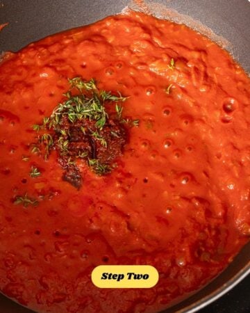 Step two of the recipe. Building the tomato sauce