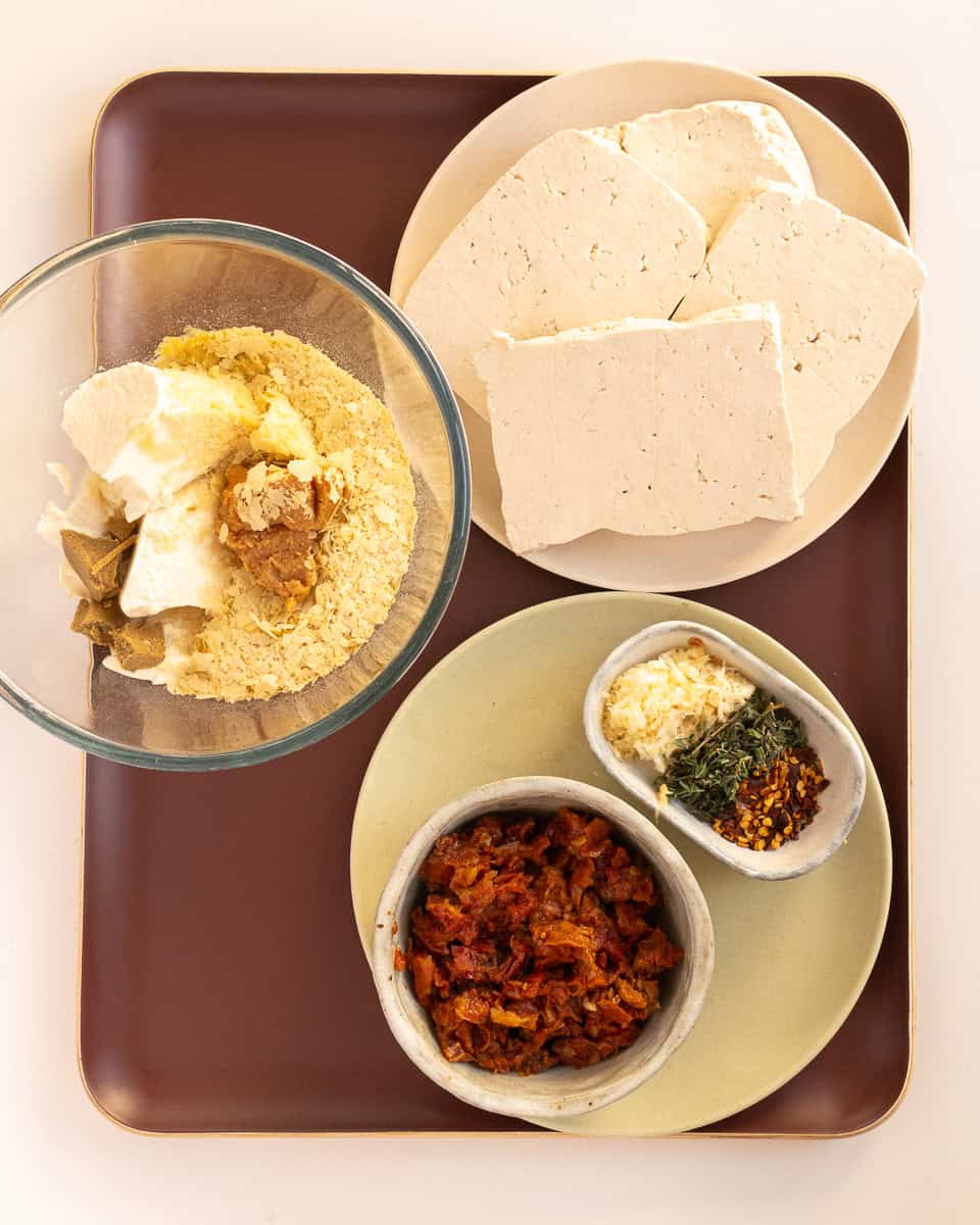 Prepped ingredients for making Marry Me Tofu