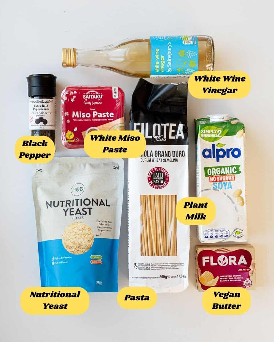 Ingredients required for vegan cacio e pepe